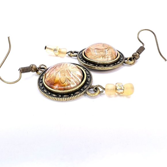 New / Handcrafted - Beautiful Copper & Gold Paint Skin Beaded Fishhook Earrings - Picture 6 of 7